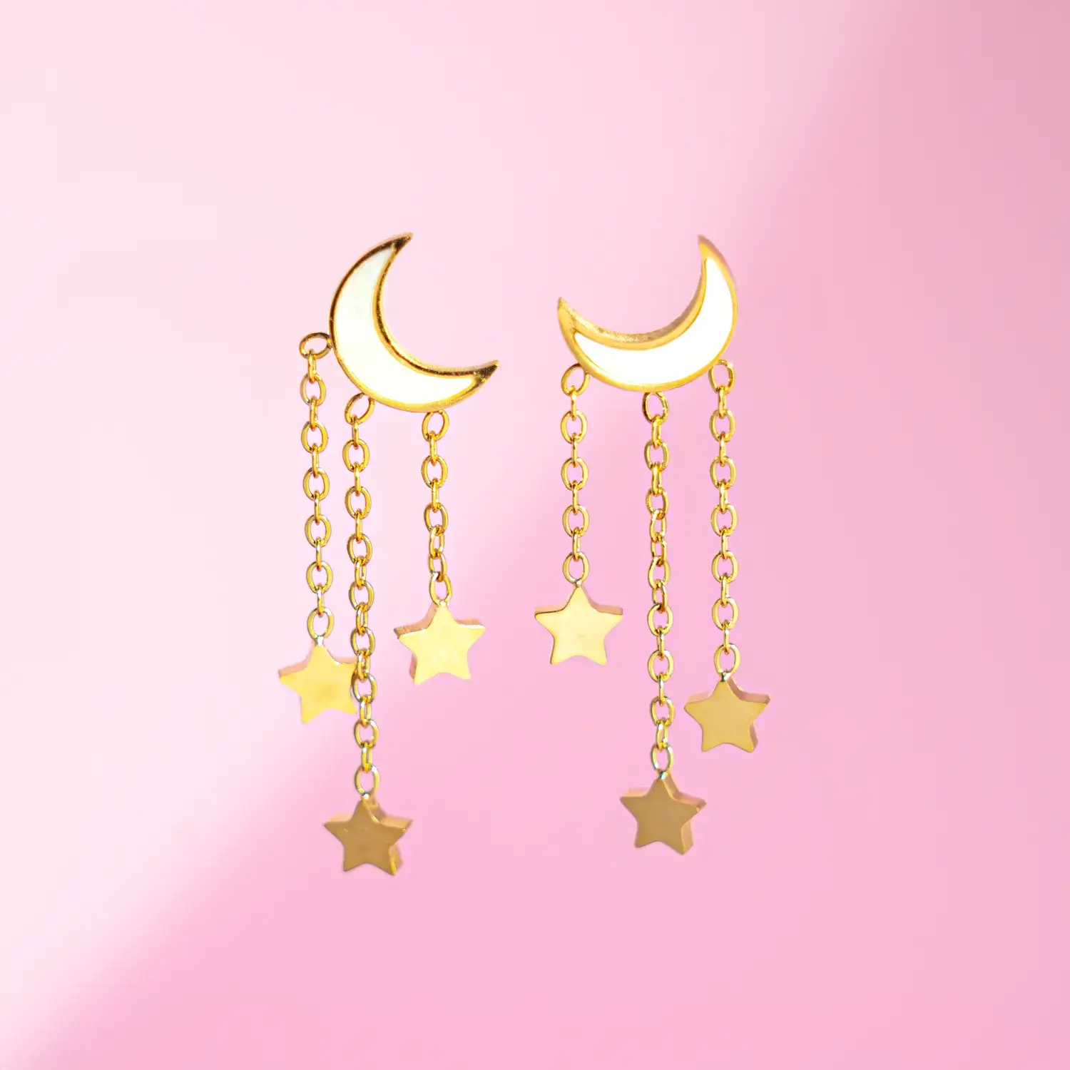 Triple Star & Moon Dangle Drop Studs - Image 4